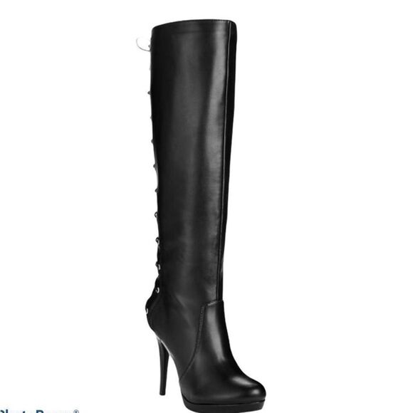Thalia Sodi Lanee Black Knee High Leather Platform Lace-Up Boot NWOT Size 6.5 - Picture 1 of 15
